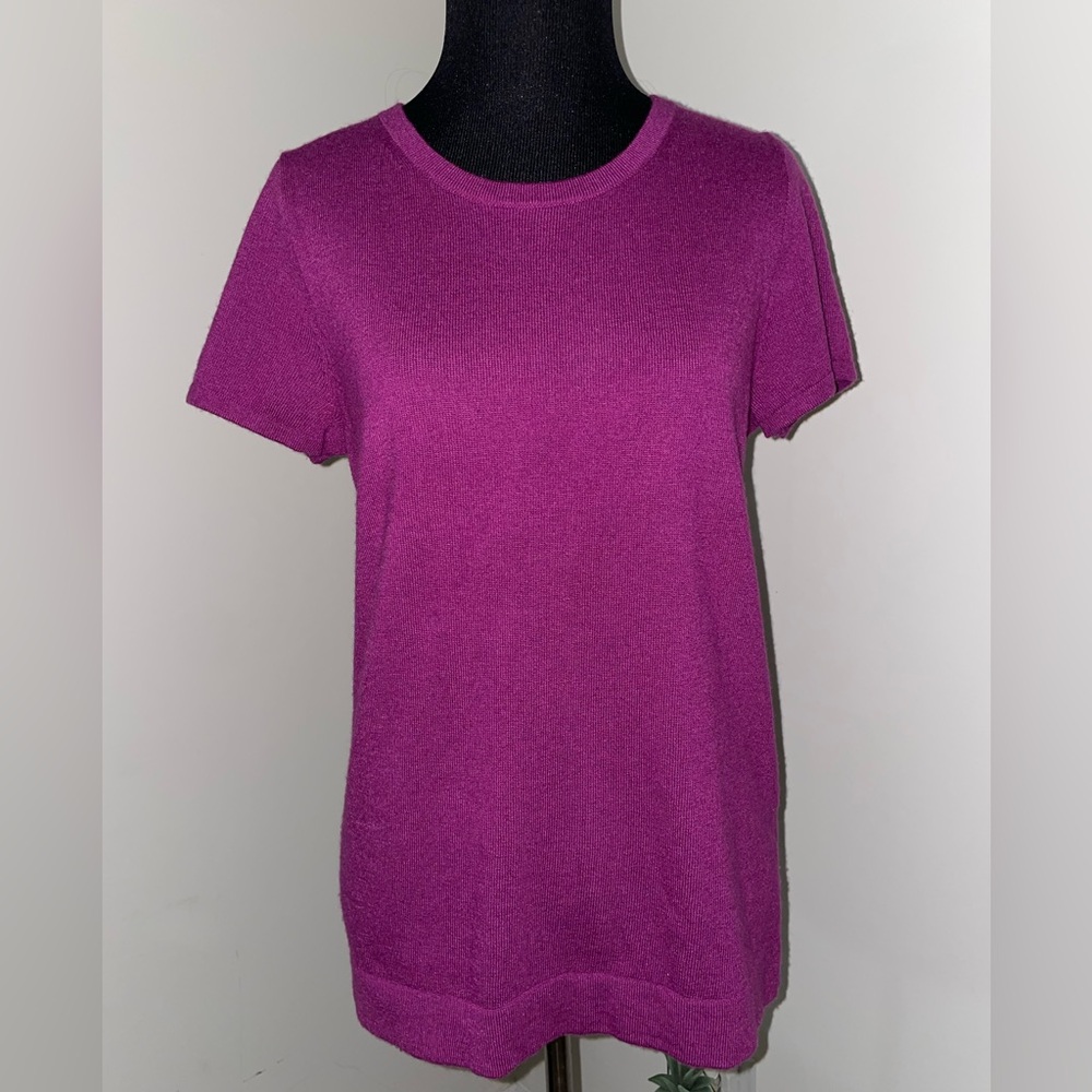 Short sleeved magenta sweater from J Crew in size small
